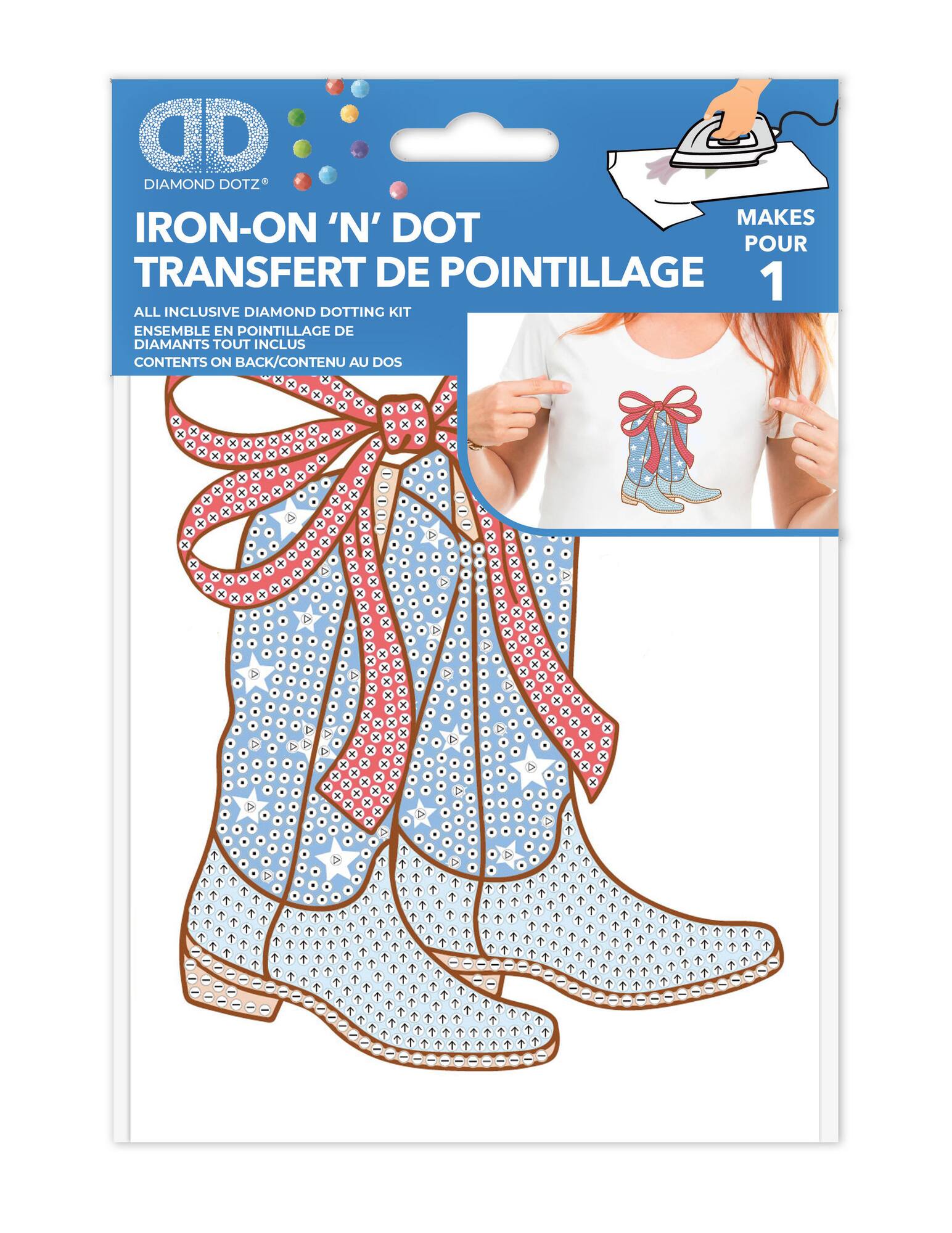 Diamond Dotz® Red, White & Blue Cowgirl Boots Iron-On 'n' Dot Kit